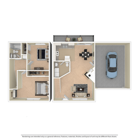 Floor plan for 2 beds, 1.5 baths, 1248 sqft